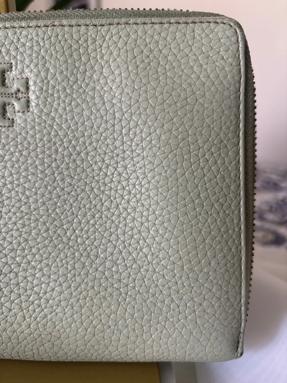 Tory Burch Sage Green Pebbled Leather Wristlet